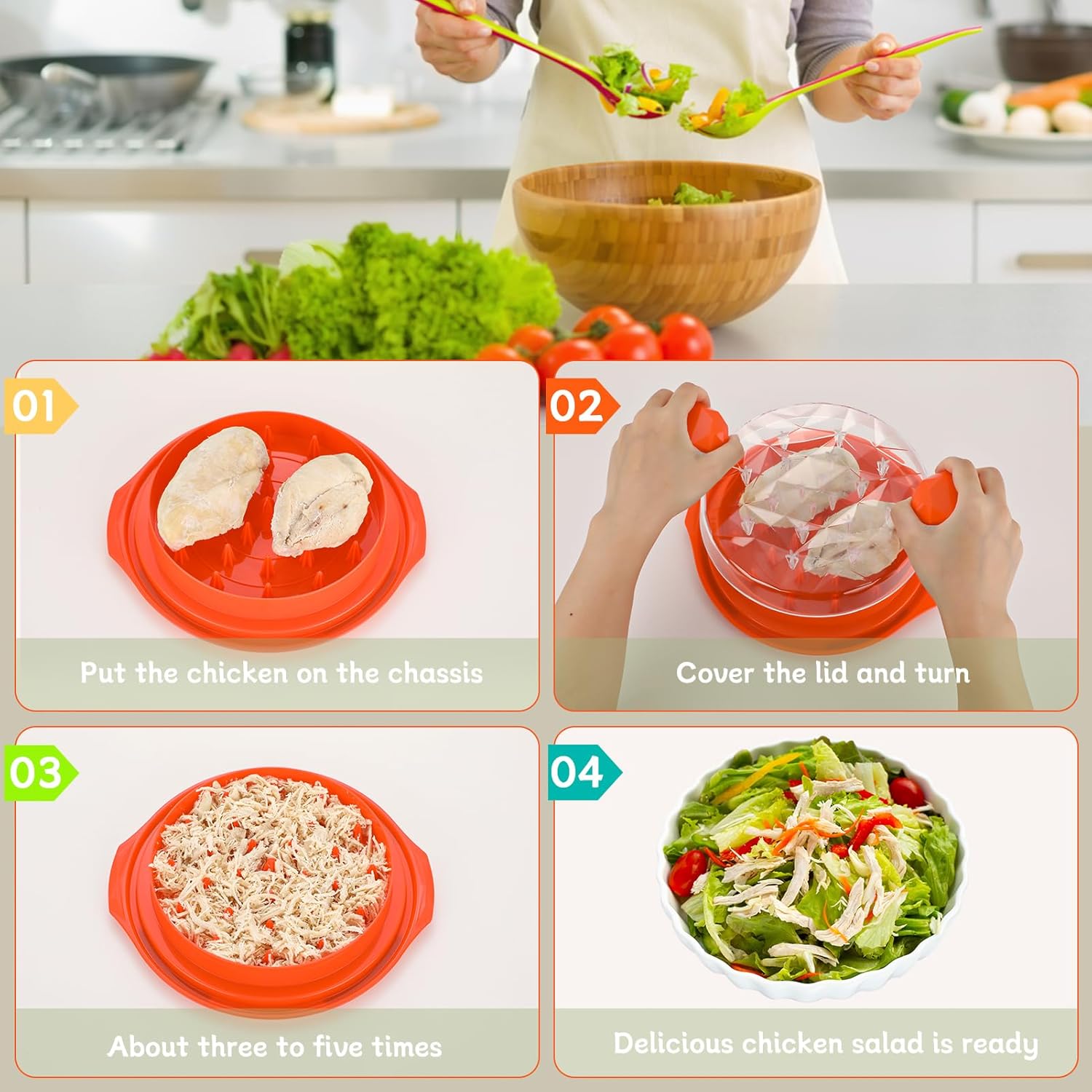 Chicken Shredder Tool | Large, Ergonomic Handle, BPA-Free, Dishwasher-Safe, Transparent Lid, Orange